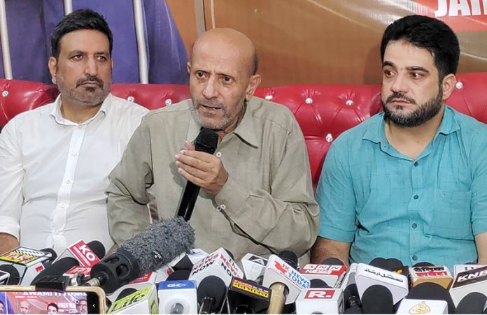 AIP Supremo and MP Baramulla Engineer Rashid addressing a press conference in Srinagar. -Excelsior/Shakeel