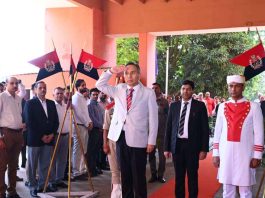 Chief Justice Tashi Rabstan being presented the Guard of Honor at Jammu wing of High Court on Monday.