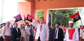 Chief Justice Tashi Rabstan being presented the Guard of Honor at Jammu wing of High Court on Monday.