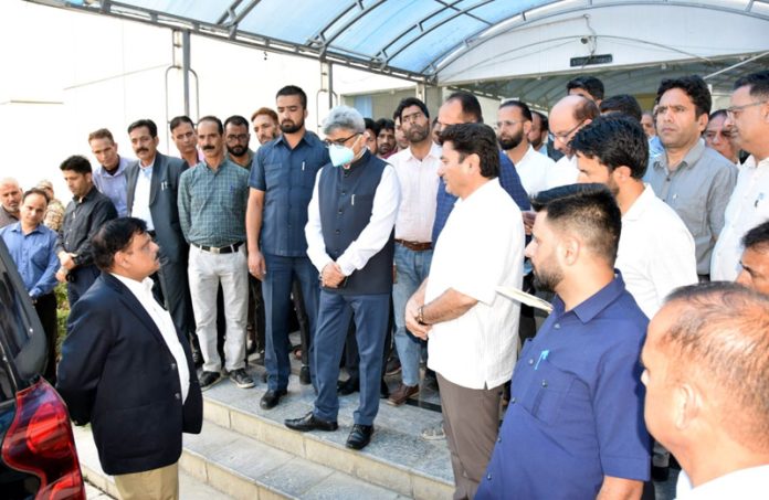 Chief Secretary Atal Dulloo inspecting the upgradation work on Assembly Complex at Srinagar on Tuesday.