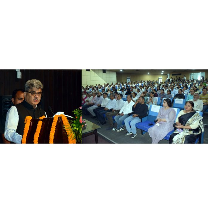 Chief Secretary Atal Dulloo addressing a gathering at Abhinav Theatre on Saturday.