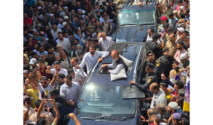 DPAP leader G N Azad taking out massive road show in Doda on Monday.