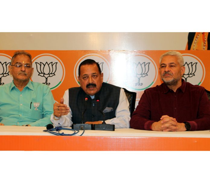 Union Minister Dr Jitendra Singh at a press conference in Jammu on Thursday.