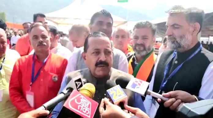 Union Minister Dr Jitendra Singh speaking to media after conclusion of Prime Minister Narendra Modi's public rally at Doda on Saturday.