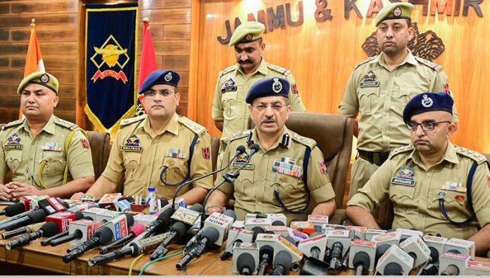 SSP Jammu, Joginder Singh addressing a press conference at Jammu on Wednesday. —Excelsior/Rakesh