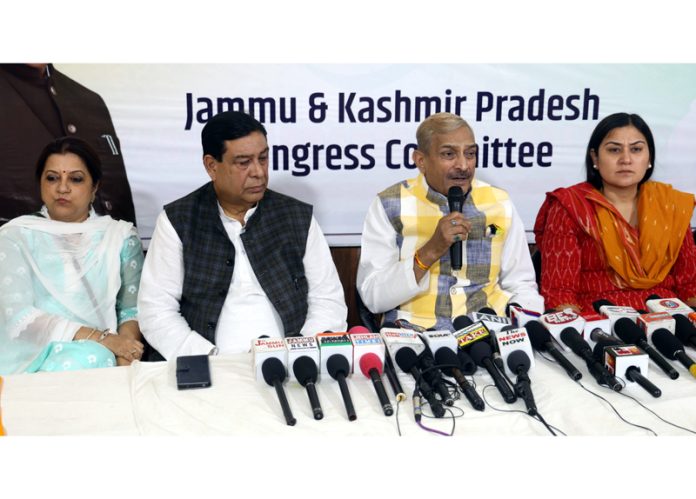 Senior AICC leader and Dy LoP in Rajya Sabha Pramodh Tiwari, addressing press conference in Jammu. - Excelsior/Rakesh