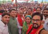 Former Minister and BJP senior leader, Anurag Thakur at an election rally in Pouni, Reasi on Saturday —Excelsior/Mengi