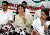 AICC National Media Coordinator, Dolly Sharma, flanked by others addressing press conference in Jammu. -Excelsior/Rakesh