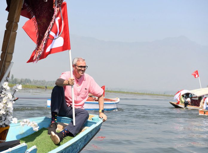 National Conference Vice President Omar Abdullah during a Shikara Rally organised by JKNC Zadibal in Srinagar. -Excelsior/Shakeel