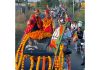 Former Union Minister and BJP candidate from Ramgarh during a road-show on Sunday.