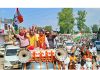 Cong candidate from Jammu South Raman Bhalla leading a Cong rally on Sunday.