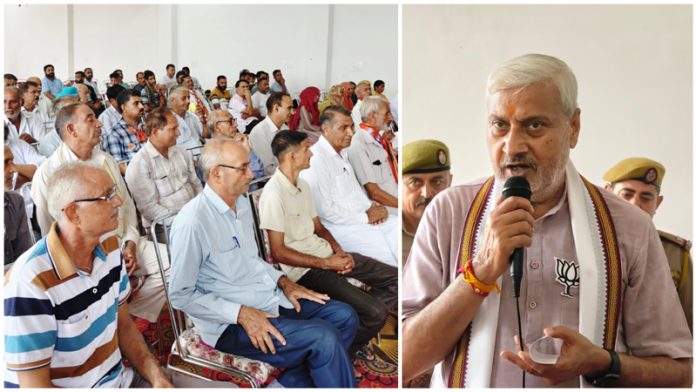 Sham Lal Sharma addressing a gathering in Jammu North Assembly constituency on Thursday.