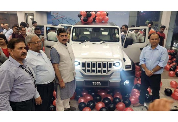 MP Jugal Kishore launching Thar Roxx at Jammu Motor in Jammu on Friday.