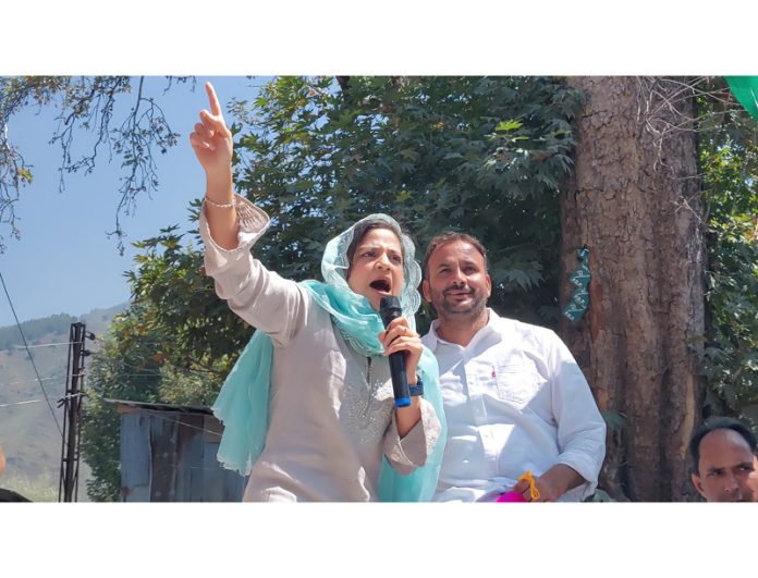 PDP leader Iltija Mufti during election campaigning for party's candidate Bashir Ahmad Mir in Ganderbal on Sunday.