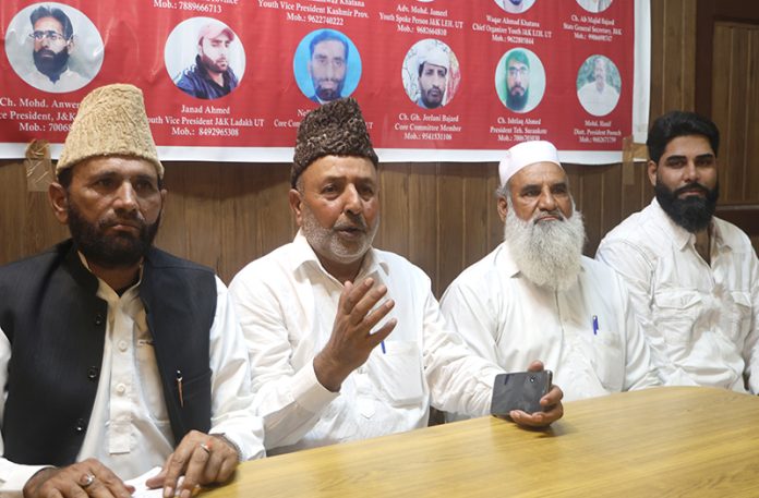 International Gujjar Bakerwal Mahasabha president for J&K, Aslam Kohli, addressing press conference on Wednesday. —Excelsior/Rakesh