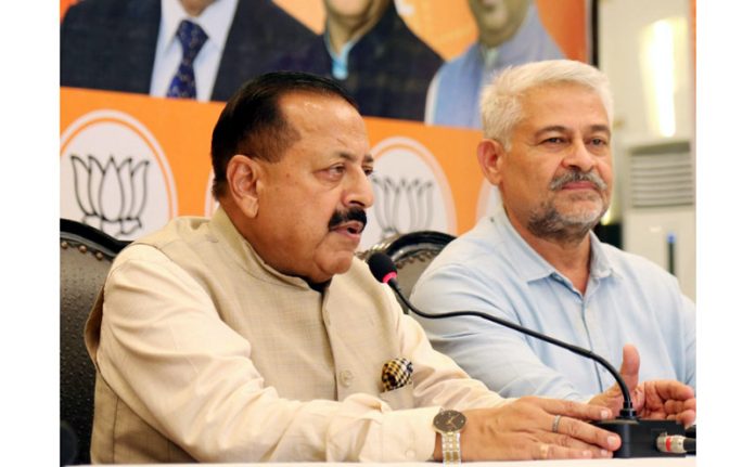 Dr Jitendra Singh addressing media persons in Jammu on Saturday.