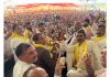 Independent candidate from Udhampur East, Pawan Khajuria addressing a mammoth election rally at Modi Ground Udhampur on Sunday.