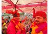 BJP president, Ravinder Raina and party candidate for Udhampur East, R S Pathania at an election rally on Sunday.