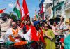 Cong candidate Taranjit Singh Tony during a rally in Jammu on Sunday.