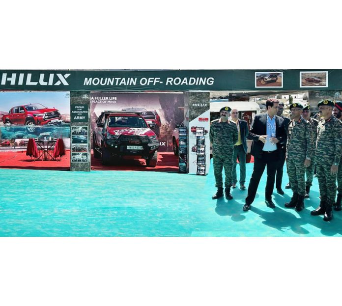 V Wiseline Sigamani, Vice President of TKM showcasing their special-purpose Iconic Hilux in Leh on Monday.