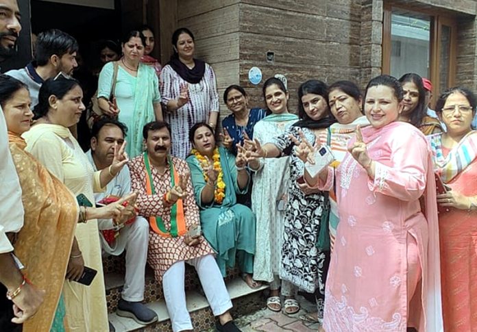 Arvind Gupta, BJP candidate from Jammu West Assembly segment during election campaign on Tuesday.