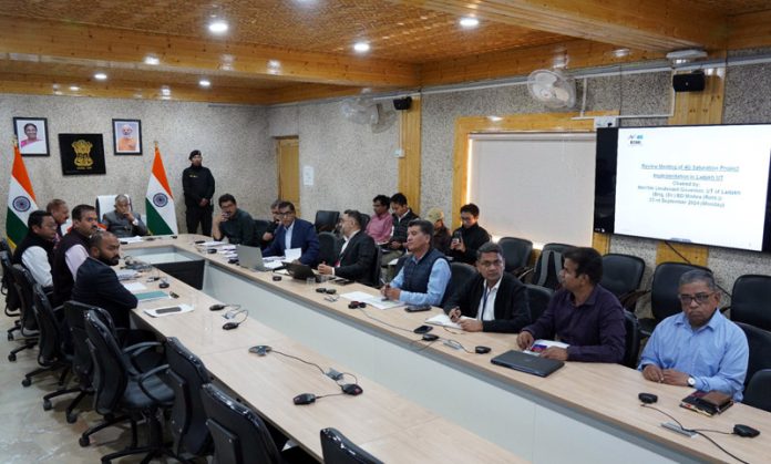 LG Ladakh, Brig (Retd) Dr BD Mishra, chairing a meeting in Leh on Monday.