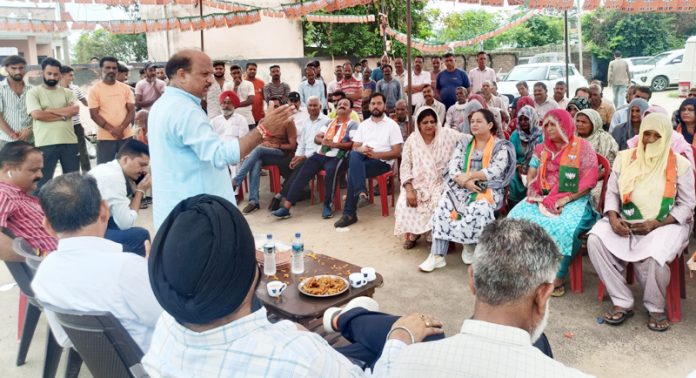 BJP candidate from Ramgarh and former Minister, D K Manyal addressing an election meeting in his constituency on Friday.