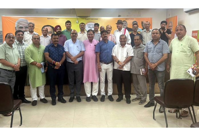 Office bearers of BJP All Cells J&K and other leaders during a meeting in Jammu on Saturday.