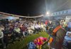 BJP candidate from Bahu constituency, Vikram Randhawa addressing a public meeting in Sanjay Nagar on Sunday.