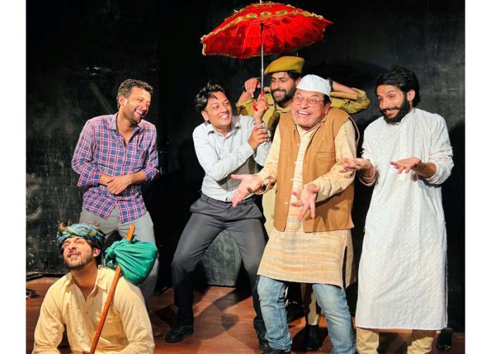 A scene from the play 'Gatt' being staged by Natrang at Jammu on Sunday.