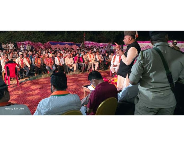 Gulam Ali Khatana addressing a public meeting on Monday.