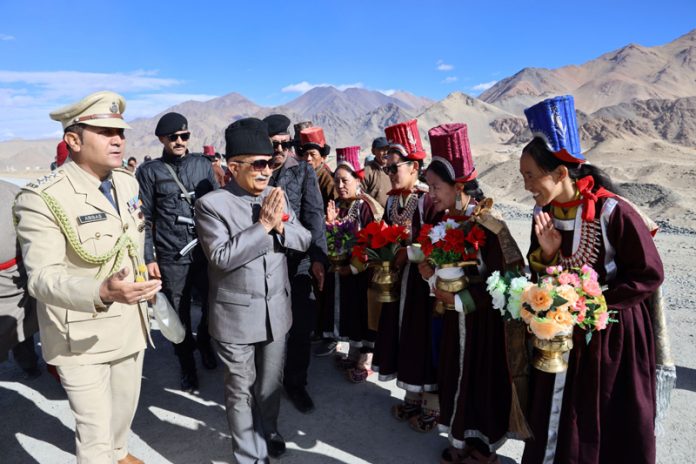 LG Ladakh Brig (Retd) BD Mishra being greeted by public at Nyoma.