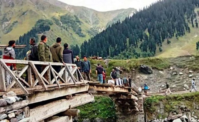 A view of Sukhnai Bridge restored for facilitation of polling parties.