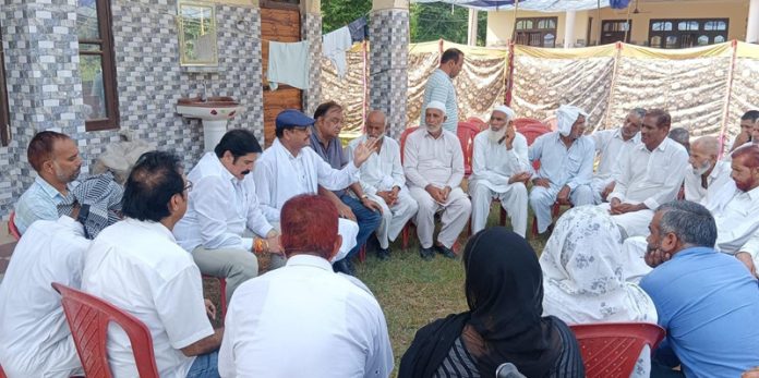 Ex-MLA Jammu East, Yogesh Sawhney addressing a public meeting in Jammu on Sunday.