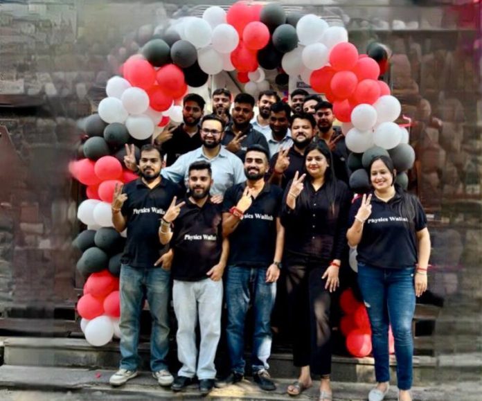 The faculty members at Physics Wallah posing on the inauguration of their new centre in Jammu on Monday.