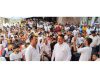 Independent candidate from Katra Jugal Kishore Sharma leading a massive road show on last day of campaigning.