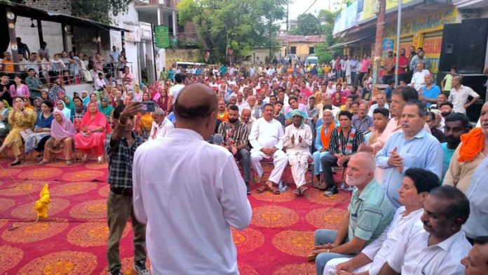 Cong leader Mula Ram addressing public meeting in Marh.