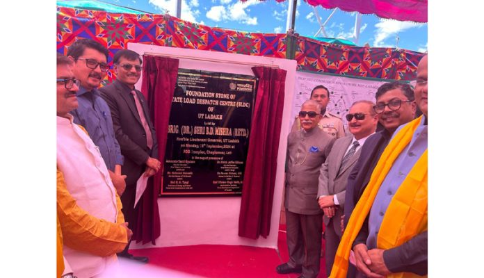 LG Ladakh, Brig (Dr) BD Mishra, along with other dignitaries, laying foundation stone for SLDC cum REMC at Leh.