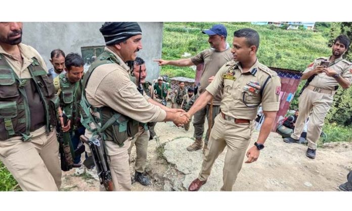 SSP Udhampur Amod Nagpure receiving Kailash Kund pilgrims on Sunday.