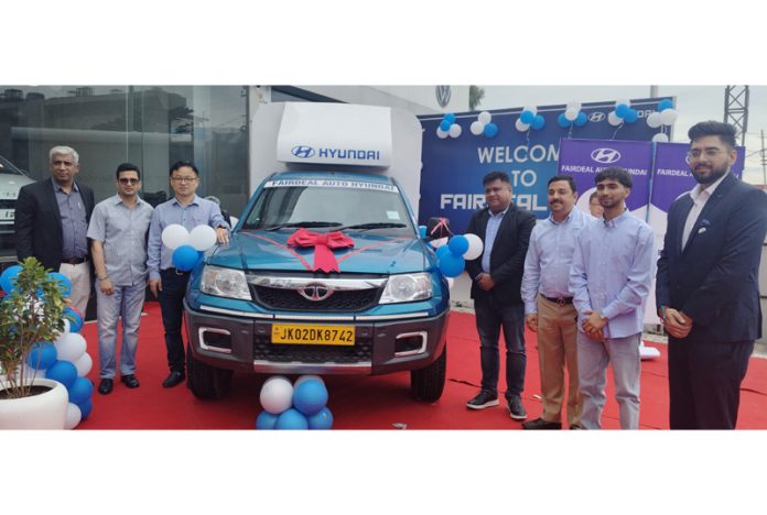 Officials of Fairdeal Auto Hyundai launching Mobile Service Van in Jammu on Thursday.