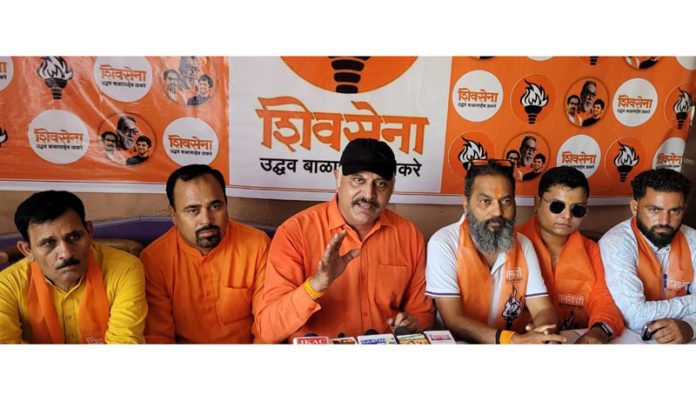 Shiv Sena J&K president, Manish Sahni addressing a press conference at Jammu on Monday.