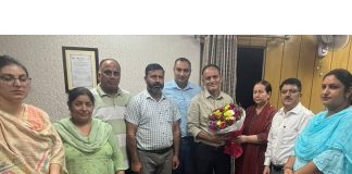 Rehana Batul, Secy, Information Deptt. giving farewell to Suram Chand Sharma in Jammu on Monday.